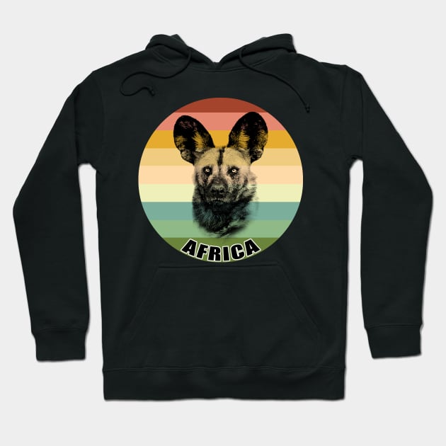African Wild Dog Close-up on Vintage Retro Africa Sunset Hoodie by scotch